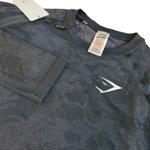 GYMSHARK Geo Seamless Long Sleeve T-Shirt Mens Large Black Camo David Laid NEW